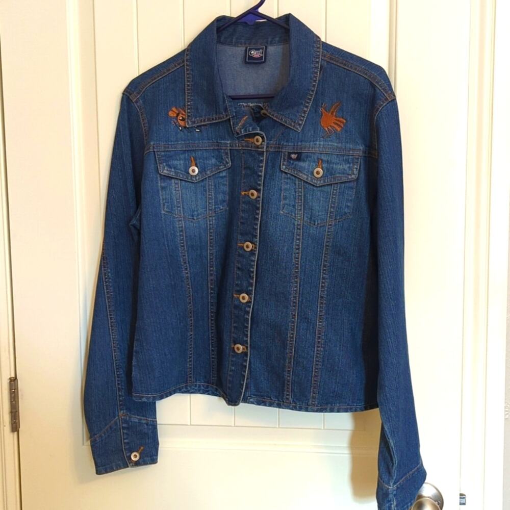 Cruel Girl Jean Jacket/Shacket With Navajo Embroidered Native American Figures